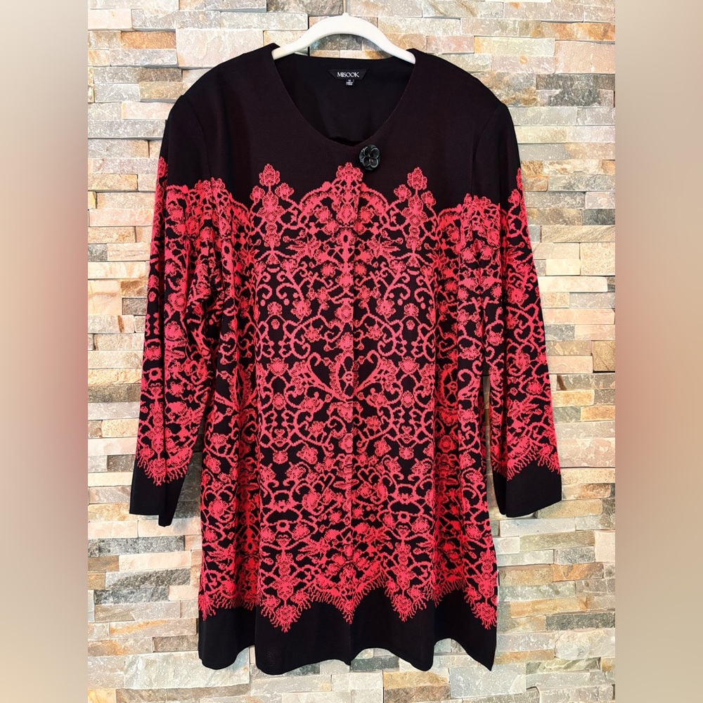 Misook Black and Red Lace Patterned Jacket